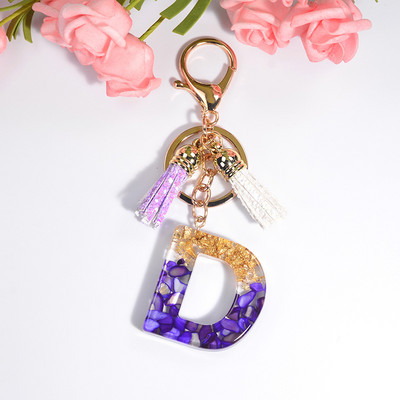 Brelocuri rafinate din rășină cu 26 de litere Brelocuri pentru femei, de culoare auriu violet, ornamente pentru genți, accesorii, brelocuri cu ciucuri