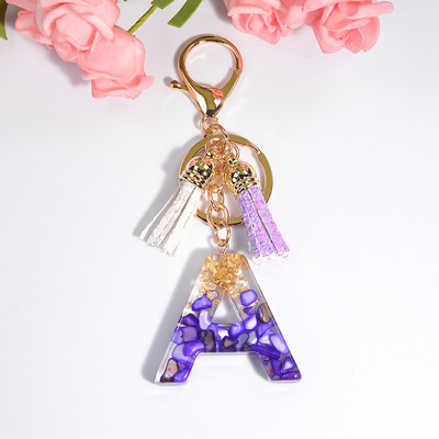 Brelocuri rafinate din rășină cu 26 de litere Brelocuri pentru femei, de culoare auriu violet, ornamente pentru genți, accesorii, brelocuri cu ciucuri