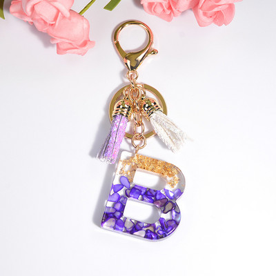 Brelocuri rafinate din rășină cu 26 de litere Brelocuri pentru femei, de culoare auriu violet, ornamente pentru genți, accesorii, brelocuri cu ciucuri