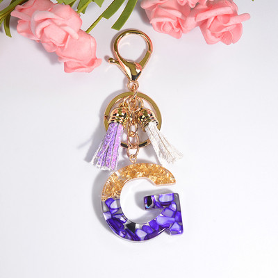 Brelocuri rafinate din rășină cu 26 de litere Brelocuri pentru femei, de culoare auriu violet, ornamente pentru genți, accesorii, brelocuri cu ciucuri
