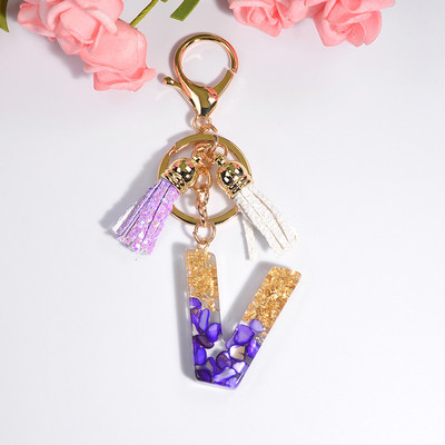 Brelocuri rafinate din rășină cu 26 de litere Brelocuri pentru femei, de culoare auriu violet, ornamente pentru genți, accesorii, brelocuri cu ciucuri
