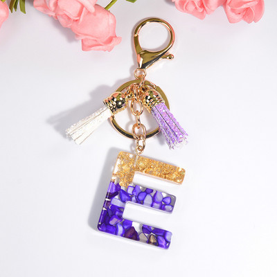 Brelocuri rafinate din rășină cu 26 de litere Brelocuri pentru femei, de culoare auriu violet, ornamente pentru genți, accesorii, brelocuri cu ciucuri