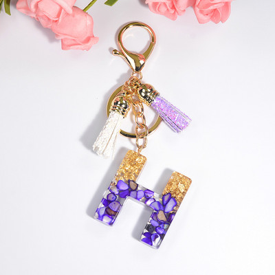 Brelocuri rafinate din rășină cu 26 de litere Brelocuri pentru femei, de culoare auriu violet, ornamente pentru genți, accesorii, brelocuri cu ciucuri