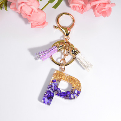 Brelocuri rafinate din rășină cu 26 de litere Brelocuri pentru femei, de culoare auriu violet, ornamente pentru genți, accesorii, brelocuri cu ciucuri