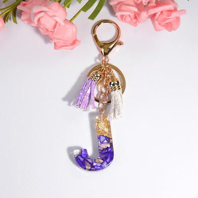 Brelocuri rafinate din rășină cu 26 de litere Brelocuri pentru femei, de culoare auriu violet, ornamente pentru genți, accesorii, brelocuri cu ciucuri