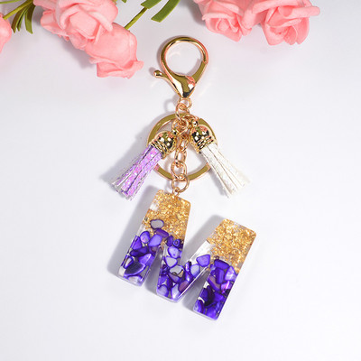 Brelocuri rafinate din rășină cu 26 de litere Brelocuri pentru femei, de culoare auriu violet, ornamente pentru genți, accesorii, brelocuri cu ciucuri