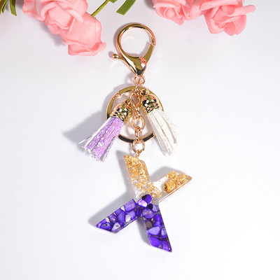 Brelocuri rafinate din rășină cu 26 de litere Brelocuri pentru femei, de culoare auriu violet, ornamente pentru genți, accesorii, brelocuri cu ciucuri