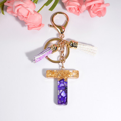 Brelocuri rafinate din rășină cu 26 de litere Brelocuri pentru femei, de culoare auriu violet, ornamente pentru genți, accesorii, brelocuri cu ciucuri