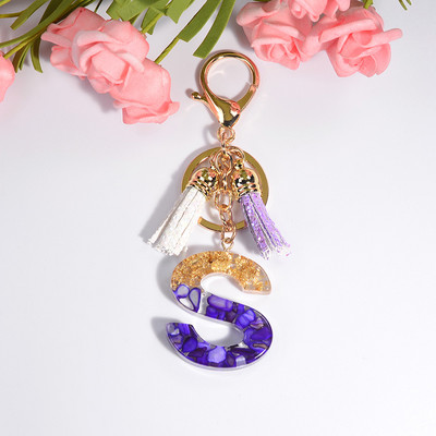 Brelocuri rafinate din rășină cu 26 de litere Brelocuri pentru femei, de culoare auriu violet, ornamente pentru genți, accesorii, brelocuri cu ciucuri