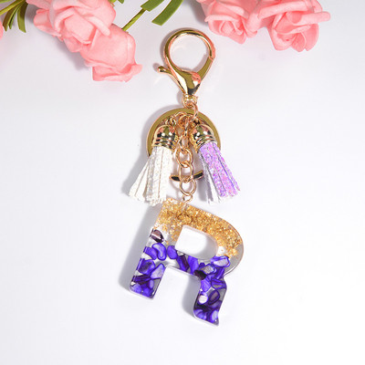 Brelocuri rafinate din rășină cu 26 de litere Brelocuri pentru femei, de culoare auriu violet, ornamente pentru genți, accesorii, brelocuri cu ciucuri