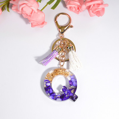 Brelocuri rafinate din rășină cu 26 de litere Brelocuri pentru femei, de culoare auriu violet, ornamente pentru genți, accesorii, brelocuri cu ciucuri
