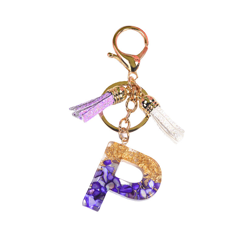 Brelocuri rafinate din rășină cu 26 de litere Brelocuri pentru femei, de culoare auriu violet, ornamente pentru genți, accesorii, brelocuri cu ciucuri