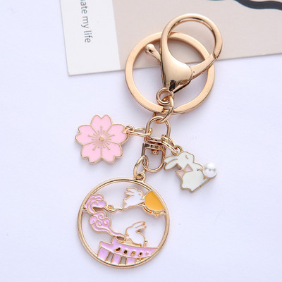 Breloc cu iepure de desene animate drăguț pentru femei, fete, modă, email dulce, picătură de ulei, breloc cu flori, geantă, pandantiv, bijuterii, cadou