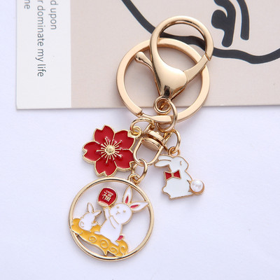 Breloc cu iepure de desene animate drăguț pentru femei, fete, modă, email dulce, picătură de ulei, breloc cu flori, geantă, pandantiv, bijuterii, cadou