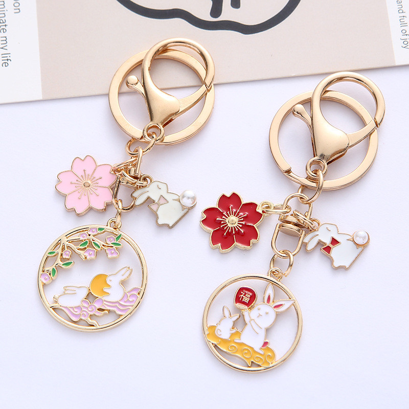 Breloc cu iepure de desene animate drăguț pentru femei, fete, modă, email dulce, picătură de ulei, breloc cu flori, geantă, pandantiv, bijuterii, cadou