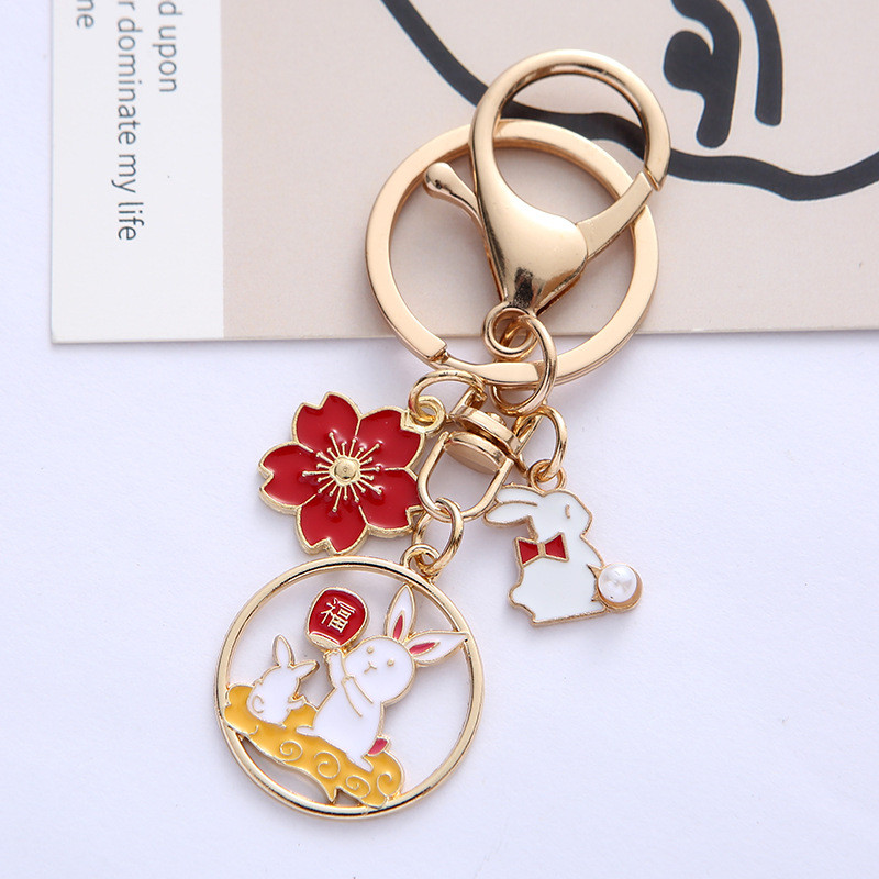 Breloc cu iepure de desene animate drăguț pentru femei, fete, modă, email dulce, picătură de ulei, breloc cu flori, geantă, pandantiv, bijuterii, cadou