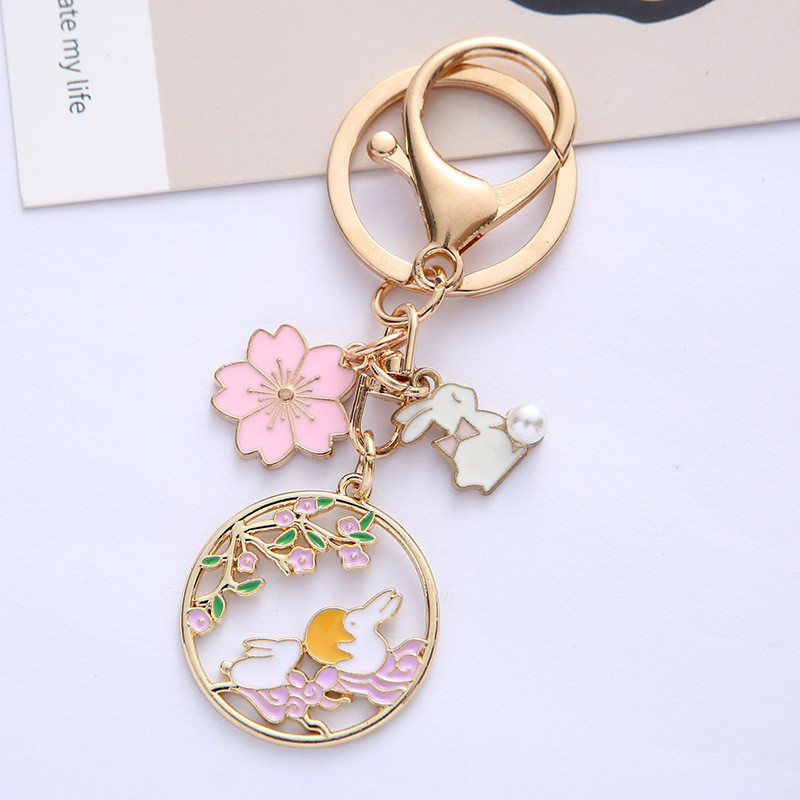 Breloc cu iepure de desene animate drăguț pentru femei, fete, modă, email dulce, picătură de ulei, breloc cu flori, geantă, pandantiv, bijuterii, cadou