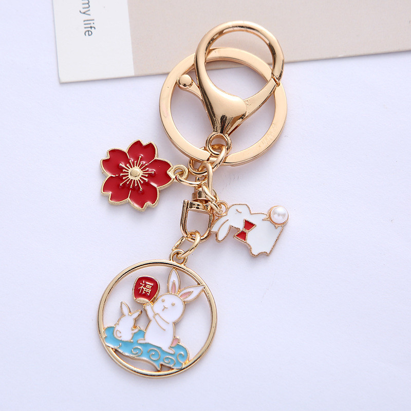 Breloc cu iepure de desene animate drăguț pentru femei, fete, modă, email dulce, picătură de ulei, breloc cu flori, geantă, pandantiv, bijuterii, cadou