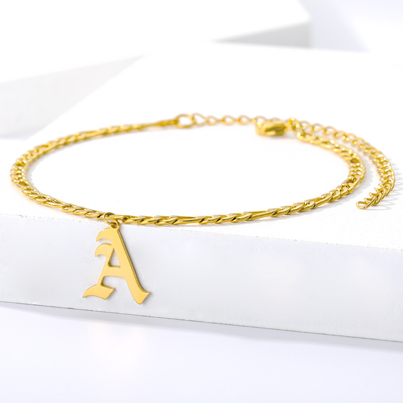 Brățară de gleznă inițială AZ pentru femei din oțel inoxidabil Brățară de gleznă cu scrisoare engleză veche Accesorii de vară Bijuterii pentru picioare la vânzare