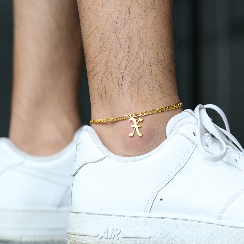 Brățară de gleznă inițială AZ pentru femei din oțel inoxidabil Brățară de gleznă cu scrisoare engleză veche Accesorii de vară Bijuterii pentru picioare la vânzare