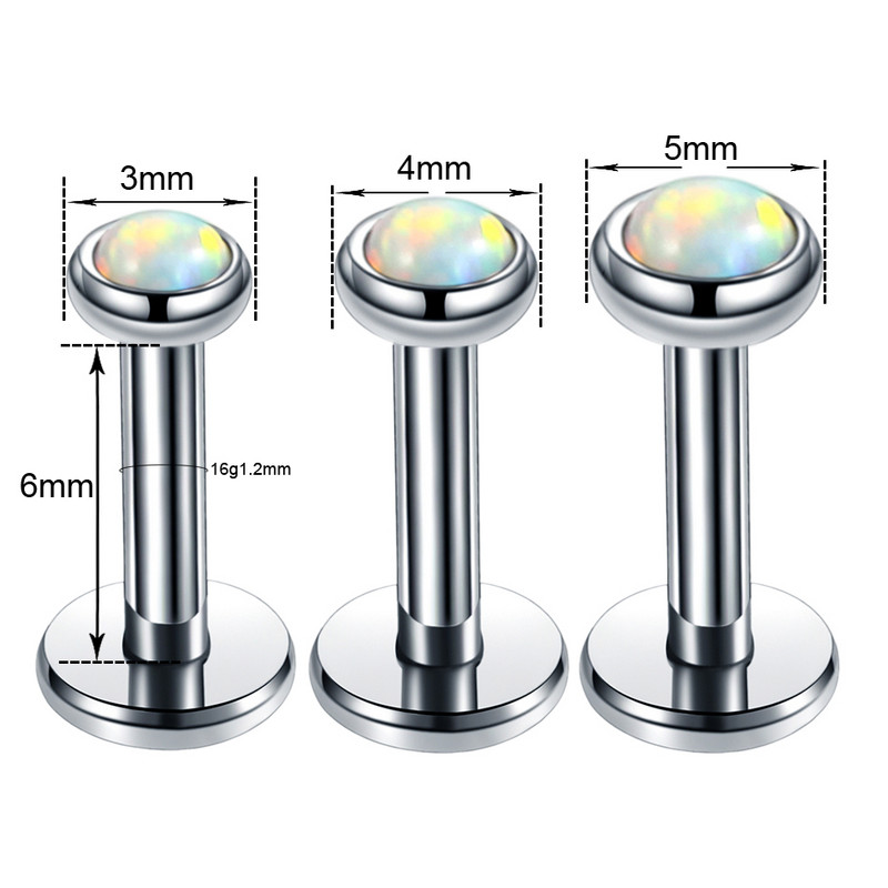 3db/tétel Acél belső menet Opál kő fül Helix Tragus súlyzó piercing Opál Labret Stud ajakgyűrűk szexi lányok ékszer 16g