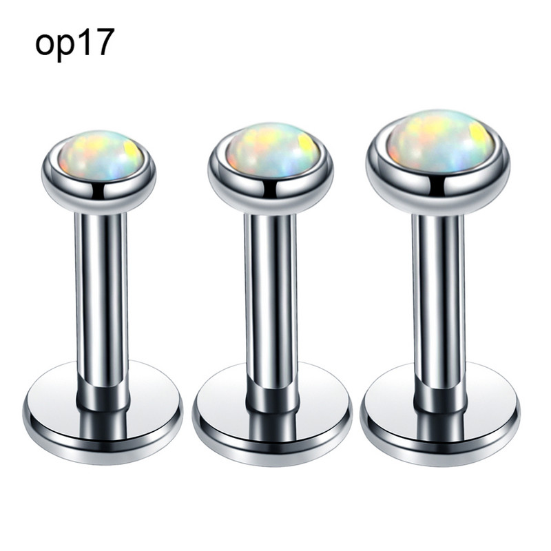 3db/tétel Acél belső menet Opál kő fül Helix Tragus súlyzó piercing Opál Labret Stud ajakgyűrűk szexi lányok ékszer 16g