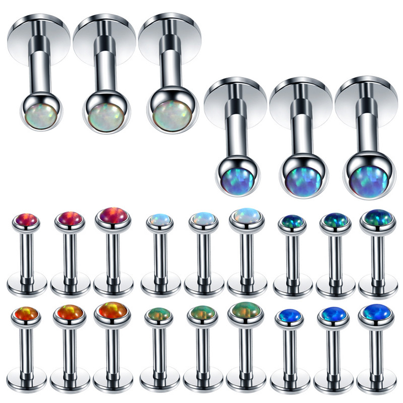 3db/tétel Acél belső menet Opál kő fül Helix Tragus súlyzó piercing Opál Labret Stud ajakgyűrűk szexi lányok ékszer 16g