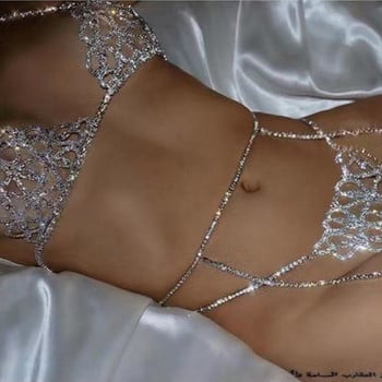 Χονδρική πώληση σέξι στρας με αλυσίδα για εσώρουχα Σετ καρδιές Σώμα κοσμήματα για γυναίκες Μόδα μπικίνι Εσώρουχα Bling Κρυστάλλινο Σουτιέν στρινγκ