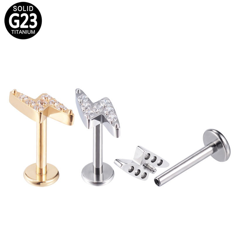 G23 Prsten za usne od titana Labret Naušnica Nit CZ Popločani Tragus Helix Munja Mjesečevo Oko Uho Hrskavica Niti Nakit za piercing bradavice