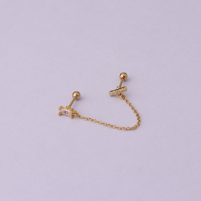 Νέα κορεατική μόδα σκουλαρίκι από ανοξείδωτο ατσάλι Stud Lady Girls Διπλές τρύπες αυτιών Trend Cartilage Tragus Piercing Earrings Κοσμήματα