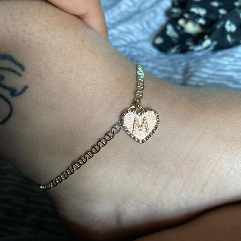 Delikatni inicijali u obliku srca, narukvice za gležanj, narukvica za gležanj, pozlaćeni cirkon, slova, dodaci za plažu Boho nakit, darovi