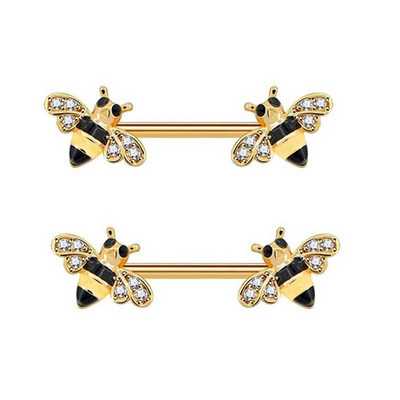 1Páros Bee mellbimbó piercing ékszer rozsdamentes acél kristály mellbimbó gyűrű nőknek szexi szív virág mellbimbó rudak piercing Pezon
