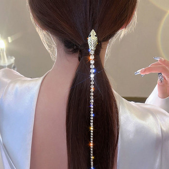 Full Rhinestone Snake Hair Band για Μαλλιά Γυναικείες Μακριά Φούντα Κρυστάλλινα Αξεσουάρ Μαλλιών Αξεσουάρ Γάμου Κοσμήματα μαλλιών