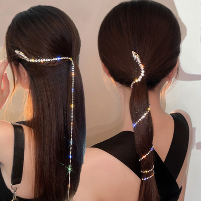 Full Rhinestone Snake Hair Band για Μαλλιά Γυναικείες Μακριά Φούντα Κρυστάλλινα Αξεσουάρ Μαλλιών Αξεσουάρ Γάμου Κοσμήματα μαλλιών