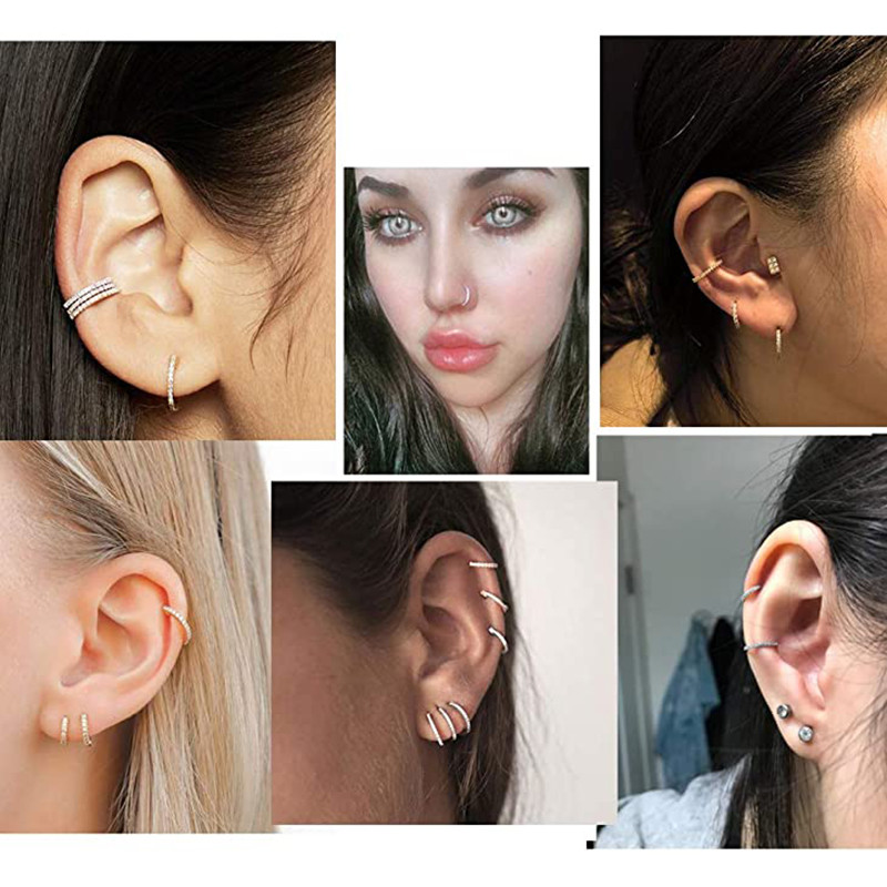 ASTM F136 Titanium Rhed Segment Hoop CZ Septum Nose Ring Thinple Clicker Tragus Helix Labret Lip Earring Piercing Body Jewelry