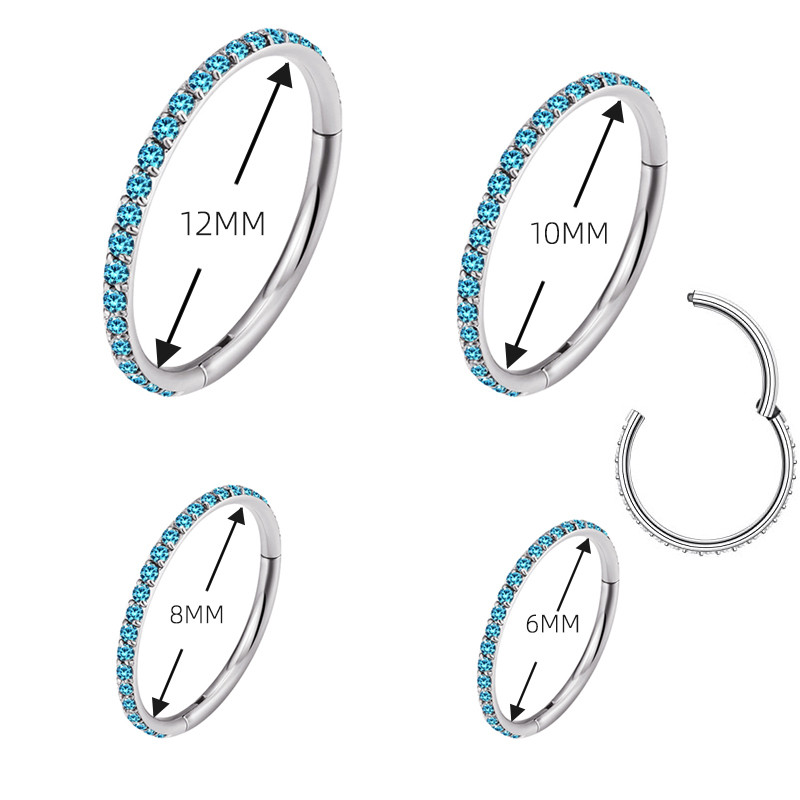 ASTM F136 Titanium Rhed Segment Hoop CZ Septum Nose Ring Thinple Clicker Tragus Helix Labret Lip Earring Piercing Body Jewelry