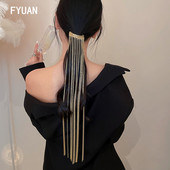 Модни златисти метални фиби FYUAN за жени Бижута Аксесоари за коса с дълъг пискюл Изящни бижута