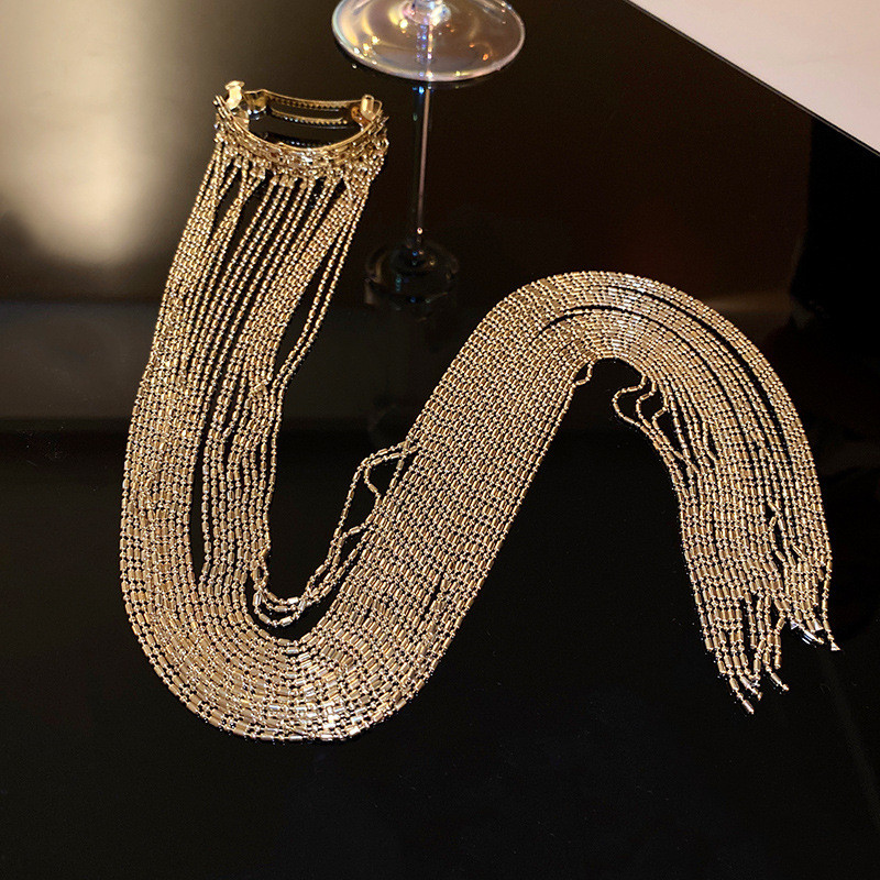 Модни златисти метални фиби FYUAN за жени Бижута Аксесоари за коса с дълъг пискюл Изящни бижута