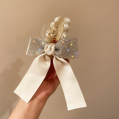 FYUAN Gheare de păr alb-negru cu bowknot cristal pentru femei Bijoux strasuri Accesorii pentru păr Bijuterii pentru banchet de nuntă