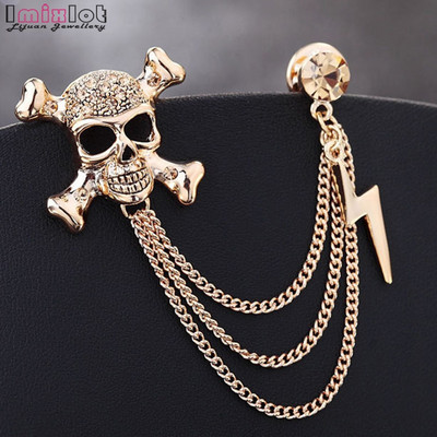 Uniszex férfi bross személyiség koponya fej villámlánc bojt bross kitűző férfi öltöny jelvény