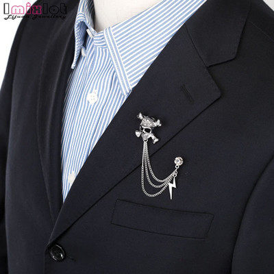 Uniszex férfi bross személyiség koponya fej villámlánc bojt bross kitűző férfi öltöny jelvény