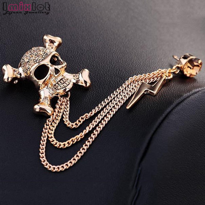 Uniszex férfi bross személyiség koponya fej villámlánc bojt bross kitűző férfi öltöny jelvény