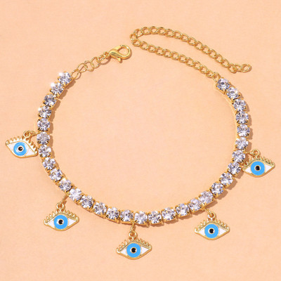 Stonefans divat kék Evil Eye bokalánc karkötő nagykereskedés női Boho láblánc strassz lánc medál láblánc ékszer