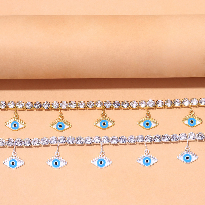 Stonefans divat kék Evil Eye bokalánc karkötő nagykereskedés női Boho láblánc strassz lánc medál láblánc ékszer