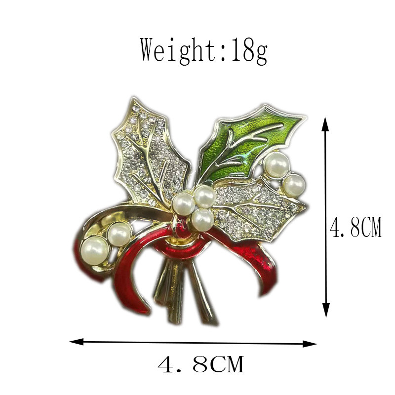 Új, kézzel készített zománcozott karácsonyi ünnepi ajándék Qrnaments Holly Leaf Pearl bross