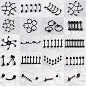 10 db/tétel Fekete Rozsdamentes Acél szemöldök Orrgyűrű Tragus Fülbevaló Helix Cartilage Lip Labret Stud Mellbimbó Piercingek Testékszerek