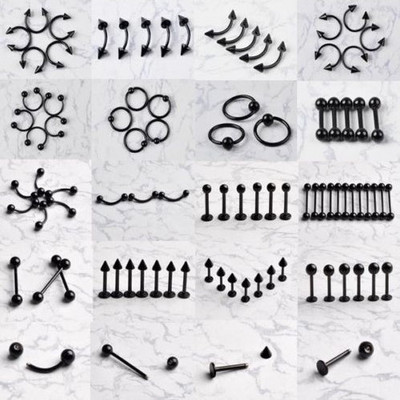 10 vnt/part Juodas nerūdijančio plieno antakių žiedas Nosies žiedas Tragus Auskarai Helix Cartilage Lip Labret Stud spenelių auskarai Kūno papuošalai