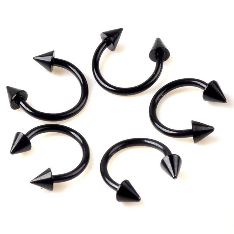 10 db/tétel Fekete Rozsdamentes Acél szemöldök Orrgyűrű Tragus Fülbevaló Helix Cartilage Lip Labret Stud Mellbimbó Piercingek Testékszerek