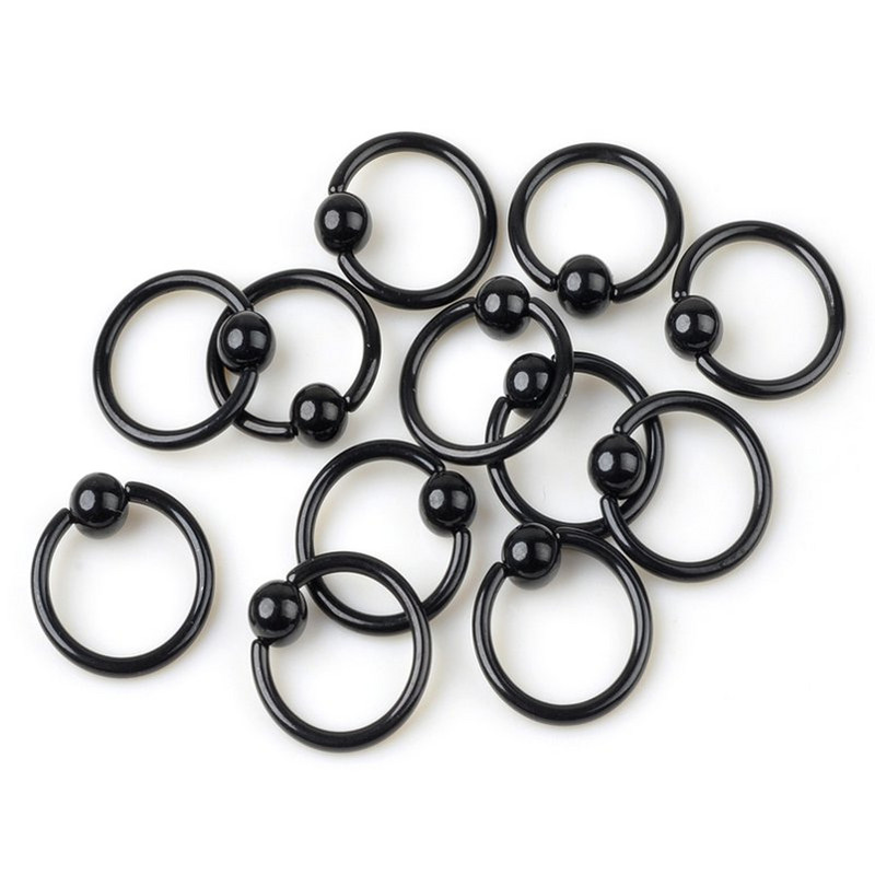 10 db/tétel Fekete Rozsdamentes Acél szemöldök Orrgyűrű Tragus Fülbevaló Helix Cartilage Lip Labret Stud Mellbimbó Piercingek Testékszerek