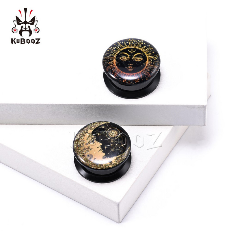 KUBOOZ Klasszikus Akril Golden Sun Moon Füldugók Piercing Test Ékszer Alagutak Fülbevaló Mérők Bővítő Hordágy 6-30mm 2 DB